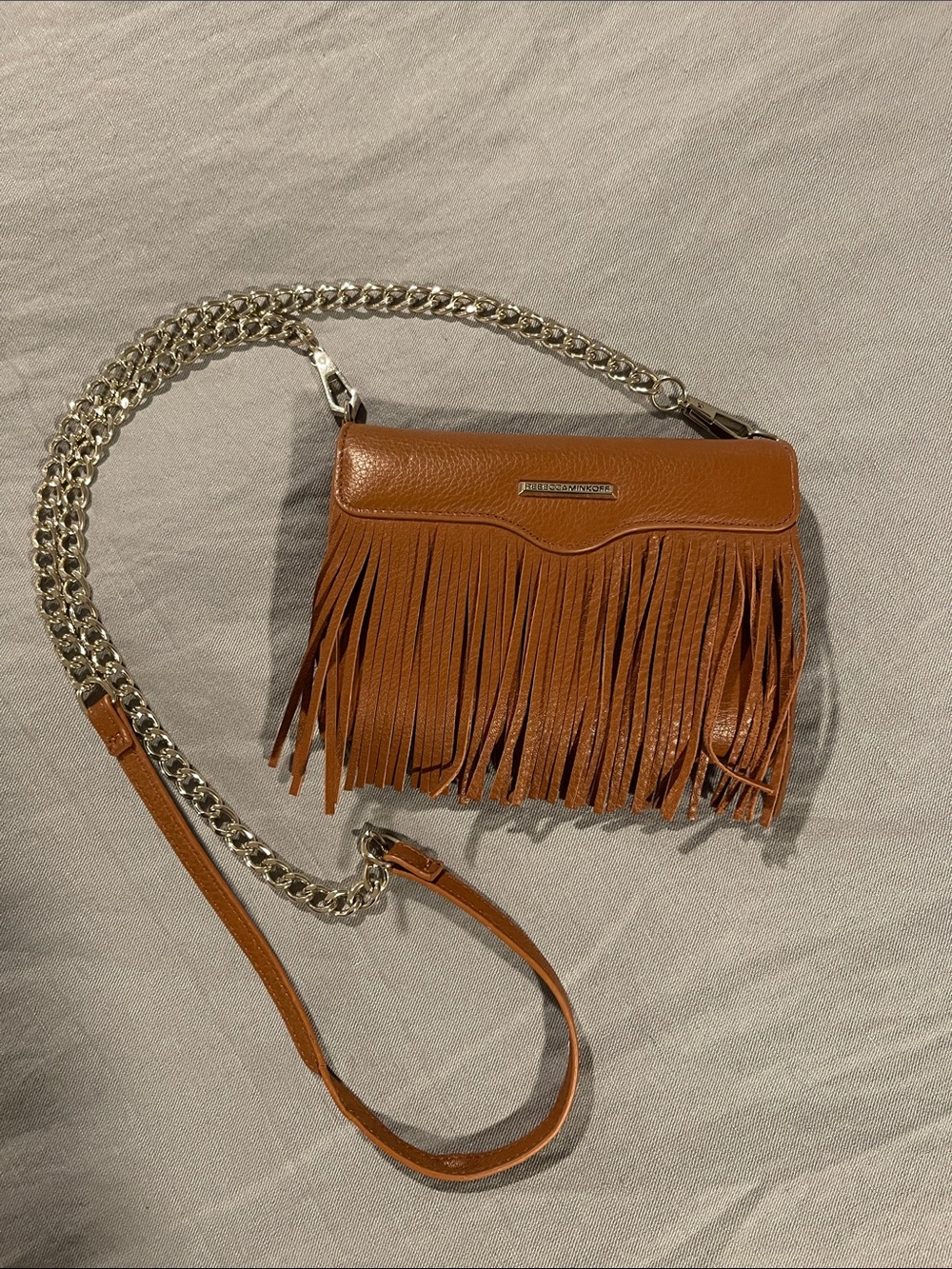 Rebecca Minkoff Tan Leather Fringe Crossbody  with phone holder